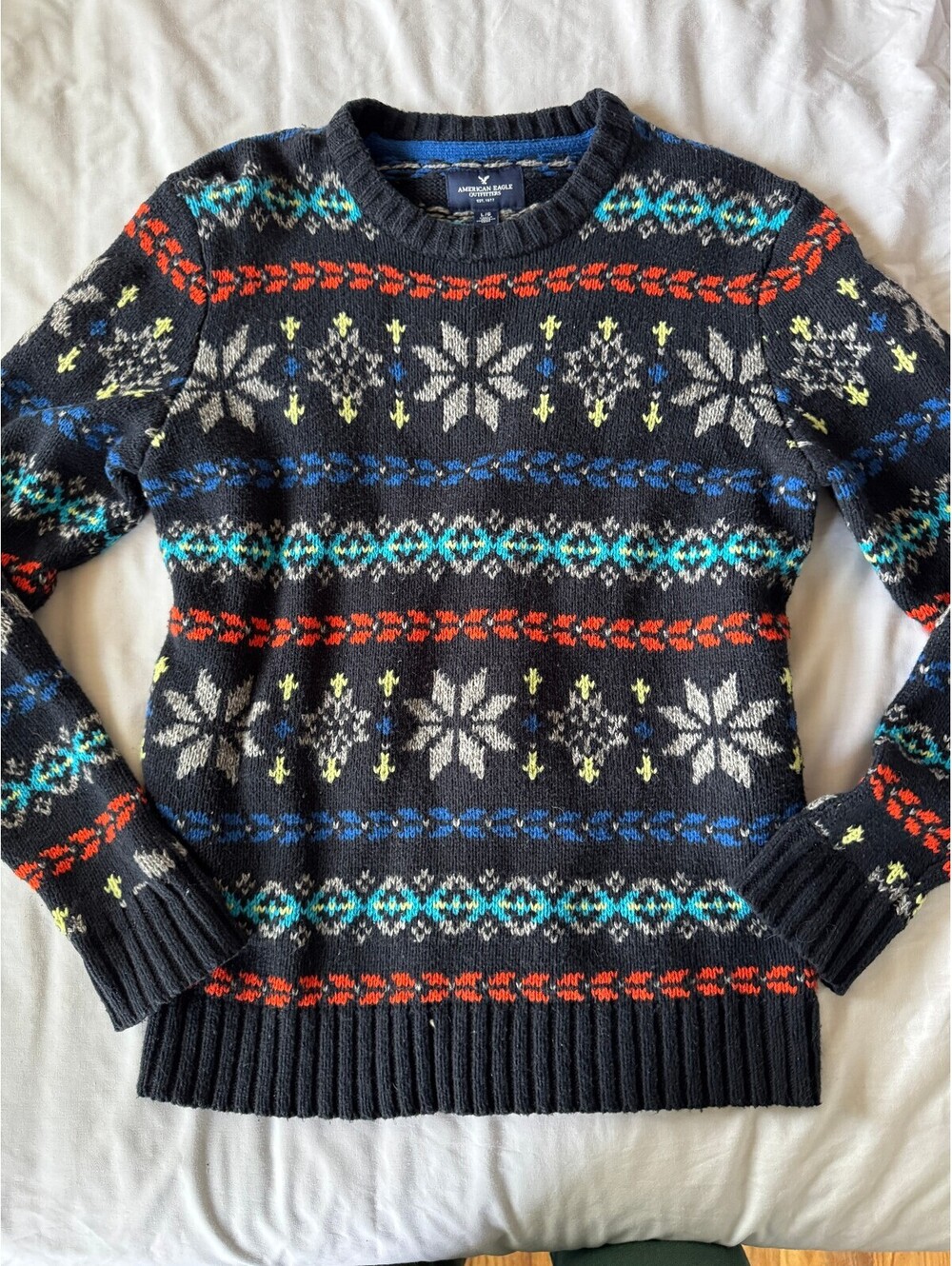 American Eagle Outfitters Black Fair Isle Pattern Wool Blend Sweater Large